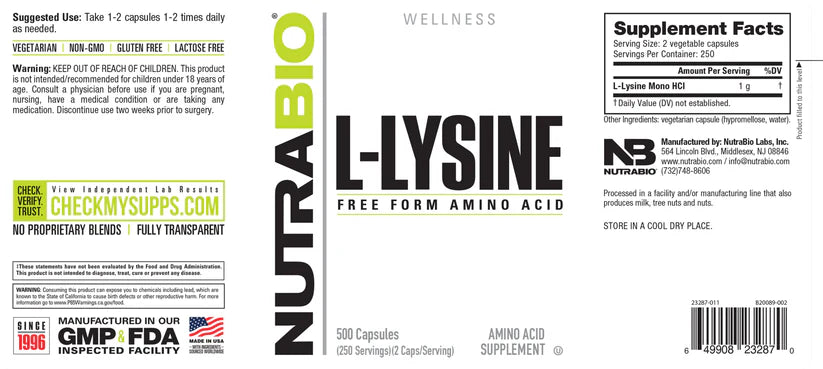 Lysine 500mg 500 Capsules