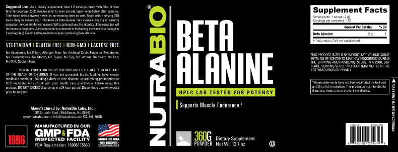 Beta Alanine Powder 360g Unflavored