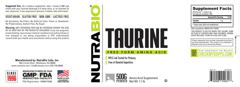Taurine 500g Powder Unflavored