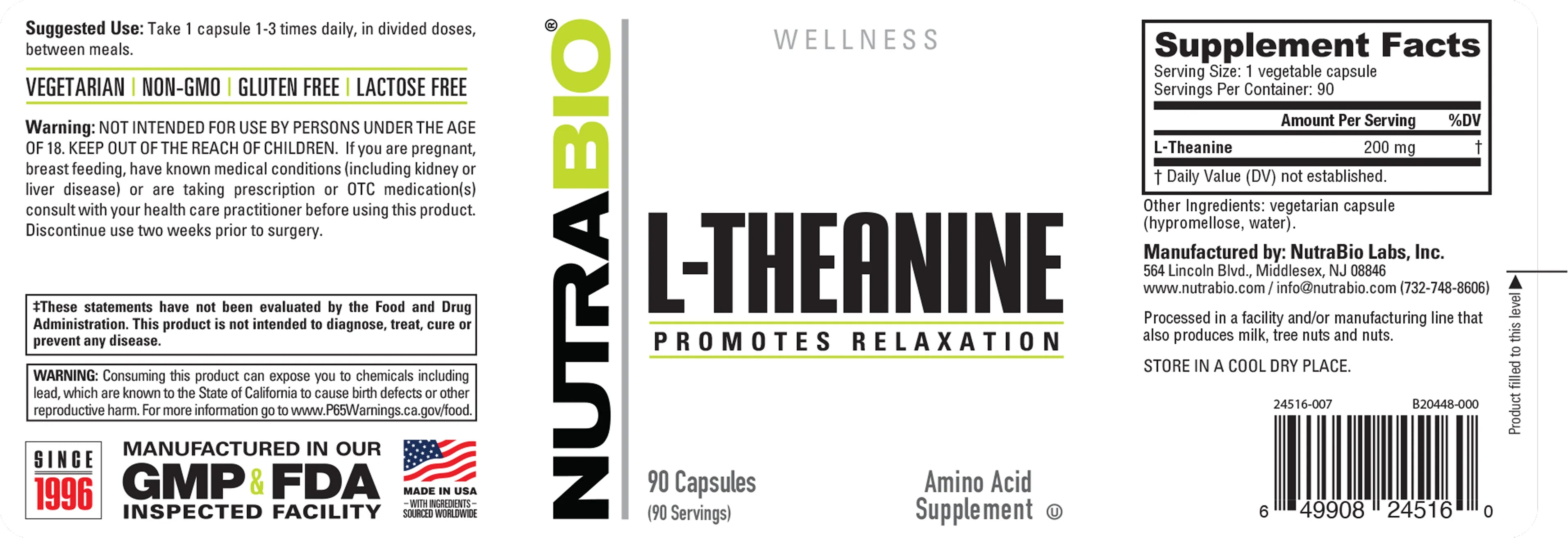 L-Theanine 200mg 90 Capsules