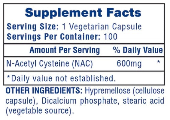 NAC N-Acetyl Cysteine 600mg 100 Capsules
