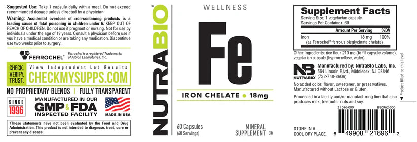 Iron Chelate 18mg 60 Capsules