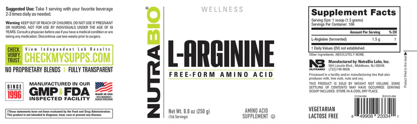 L-Arginine 250g Powder Unflavored