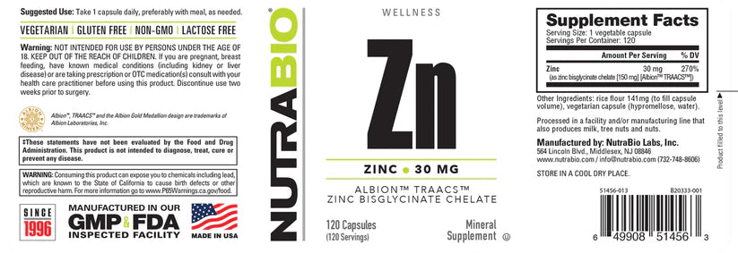 Zinc Chelate 30mg 120 Capsules